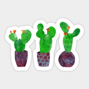 Cactus cacti succulents in pots - mixed media collage Sticker